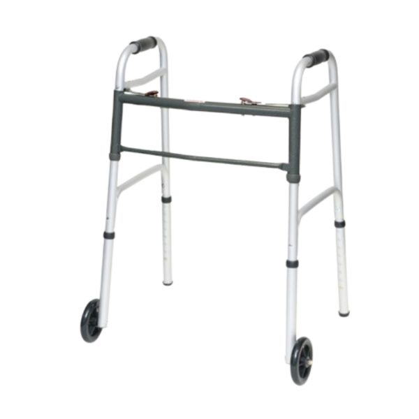 Aluminum adult walker 2 button w/ wheels, 4/cs