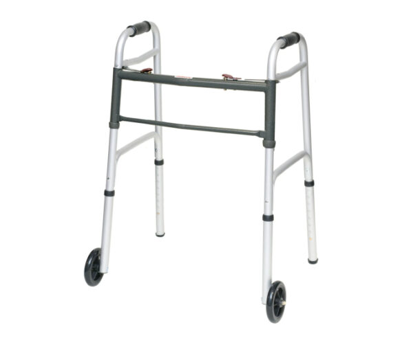 Aluminum adult walker 2 button w/ wheels, 4/cs - Image 5