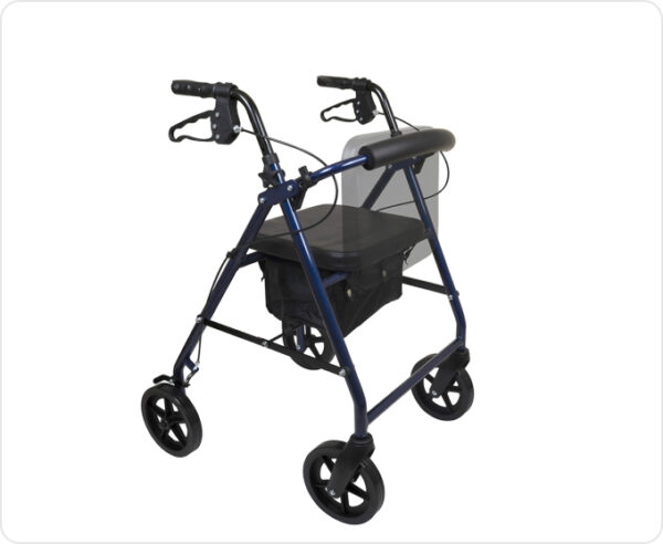 Aluminum rollator 8" wheels blue 300 lb weight capacity - Image 2