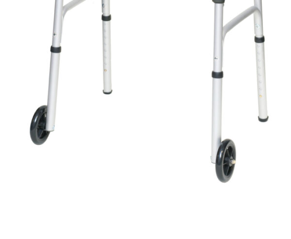 Aluminum adult walker 2 button w/ wheels, 4/cs - Image 4